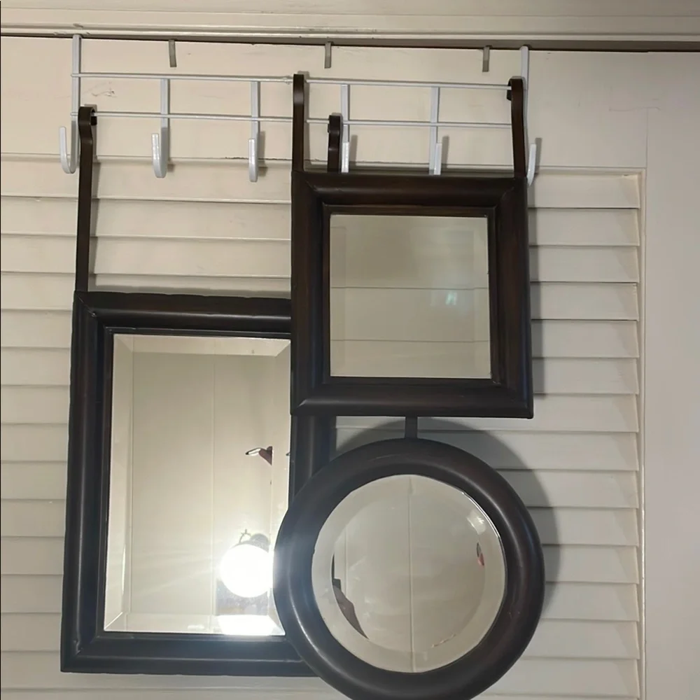 Source Unknown Brown Metal Geometric Set of Mirrors Over a Rod Wall Decor